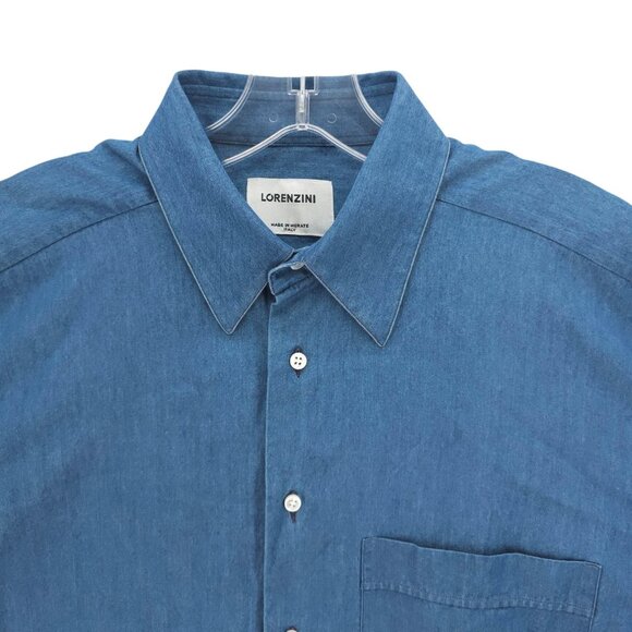 LORENZINI Blue Chambray Long Sleeve Shirt MADE IN ITALY 100% Cotton MEDIUM - Picture 1 of 9